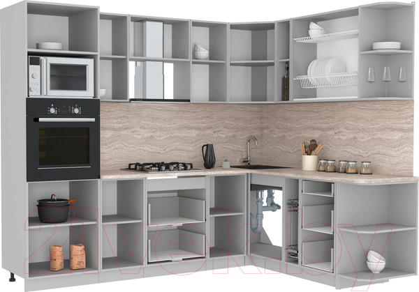 Изображение товара Кухонный гарнитур Интерлиния Мила Лайт 1.88x2.6 правая (дуб белый/дуб серый/опал светлый)