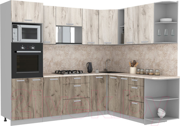 Изображение товара Кухонный гарнитур Интерлиния Мила Лайт 1.88x2.6 правая (дуб белый/дуб серый/опал светлый)