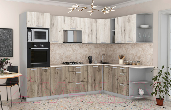 Изображение товара Кухонный гарнитур Интерлиния Мила Лайт 1.88x2.8 правая (дуб белый/дуб серый/опал светлый)