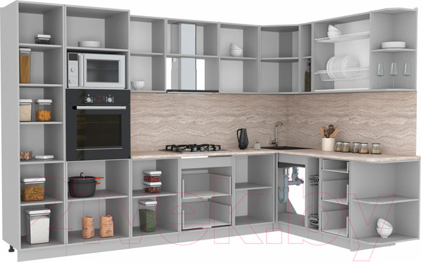 Изображение товара Кухонный гарнитур Интерлиния Мила Лайт 1.88x3.2 правая (дуб белый/дуб серый/опал светлый)