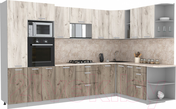 Изображение товара Кухонный гарнитур Интерлиния Мила Лайт 1.88x3.2 правая (дуб белый/дуб серый/опал светлый)