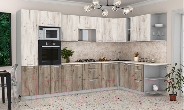 Изображение товара Кухонный гарнитур Интерлиния Мила Лайт 1.88x3.4 правая (дуб белый/дуб серый/опал светлый)