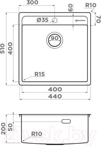 Изображение товара Мойка кухонная Omoikiri Daisen 44-IN (4993179)