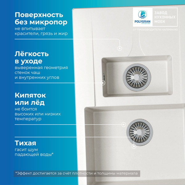 Изображение товара Мойка кухонная Polygran Brig-770 (белый хлопок)