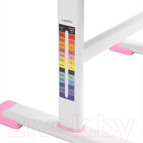 Изображение товара Парта+стул Anatomica Avgusta с ящиком и подставкой (белый/розовый)