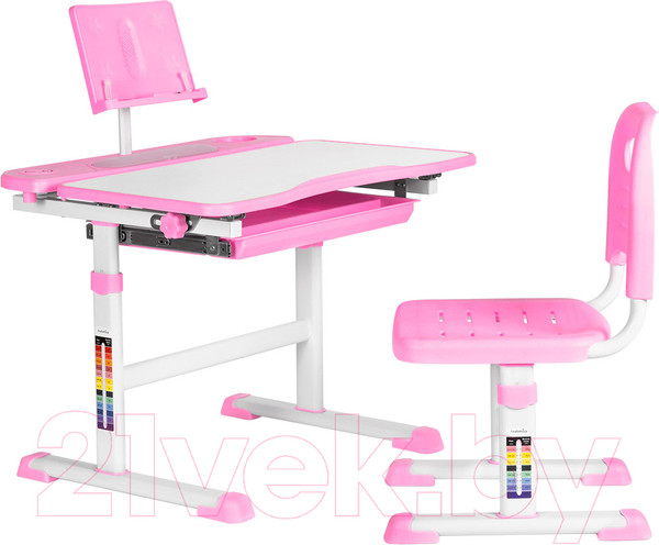 Изображение товара Парта+стул Anatomica Avgusta с ящиком и подставкой (белый/розовый)