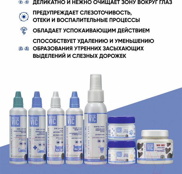 Изображение товара Средство для ухода за глазами животных Doctor VIC Лосьон для собак и кошек (100мл)