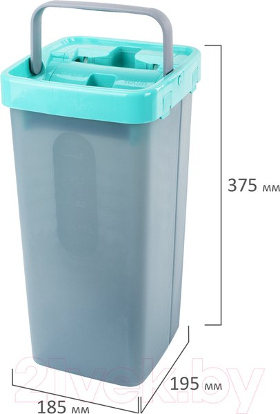 Изображение товара Набор для уборки Laima Compact Mop Швабра с отжимом и двухкамерным ведром 7л / 607389 (3 насадки)