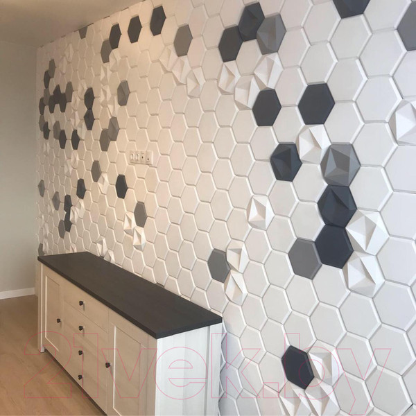 Изображение товара Декоративный камень гипсовый Polinka Гексагон Г3 Элемент (235x205x20-30, белый/под покраску)