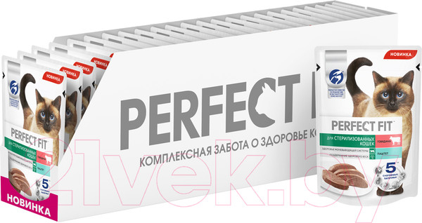 Изображение товара Влажный корм для кошек Perfect Fit Для стерилизованных паштет. Говядина (75г)