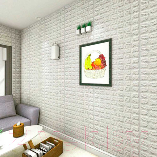 Изображение товара Панель ПВХ Lako Decor Самоклеящаяся Классический кирпич 70x77(5мм) / LKD-01-04-01 (белый)