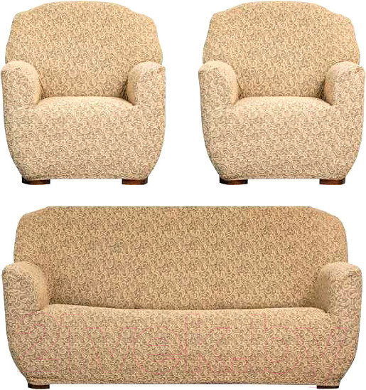 Изображение товара Комплект чехлов Софатэкс Комфорт Люкс Венеция без оборки / 01087 (песок)