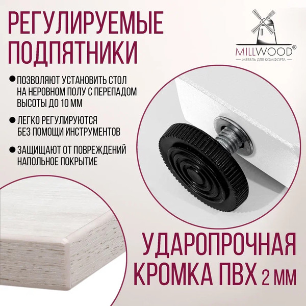 Изображение товара Обеденный стол Millwood Уэльс Л18 100x70 (дуб белый крафт/металл белый)