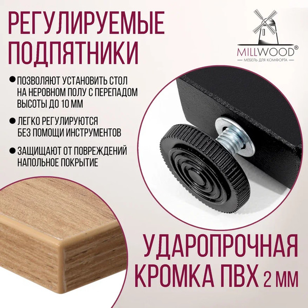 Изображение товара Обеденный стол Millwood Уэльс Л18 120x70 (дуб золотой крафт/металл черный)