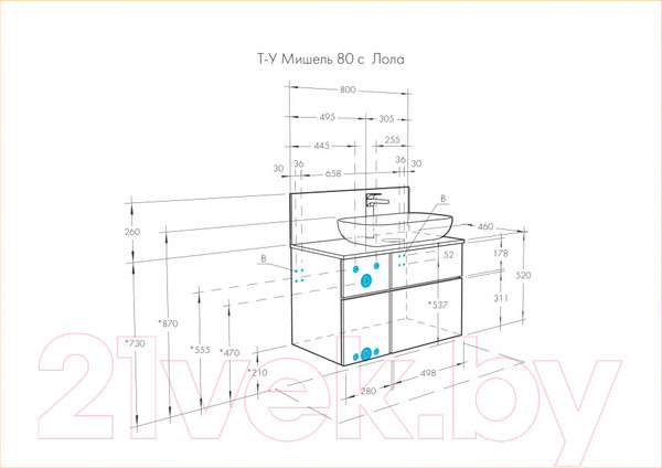 Изображение товара Тумба под умывальник Акватон Мишель 80 (1A256801MIX30 + 1A256603MIDR0)