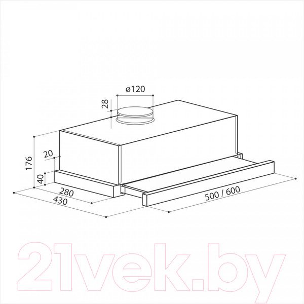 Изображение товара Вытяжка телескопическая Lex Hubble 2M 600 / CHAT000080 (белый)