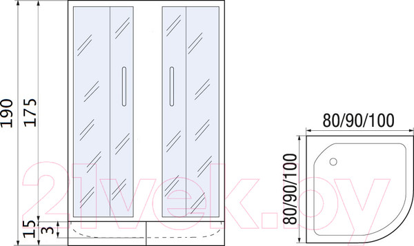 Изображение товара Душевой уголок RIVER Don Light 90/15 МТ (без поддона)