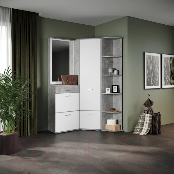 Изображение товара Секция в прихожую Империал Виола (белый/ателье светлый, с зеркалом)