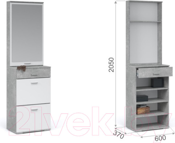 Изображение товара Секция в прихожую Империал Виола (дуб сонома/белый, с зеркалом)