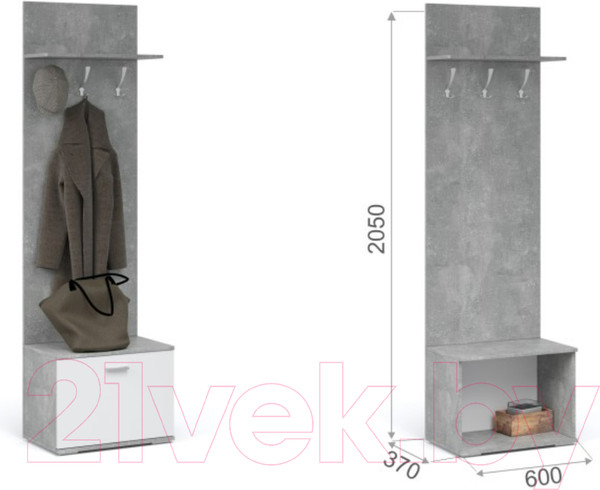 Изображение товара Секция в прихожую Империал Виола (дуб сонома/белый, с вешалкой)