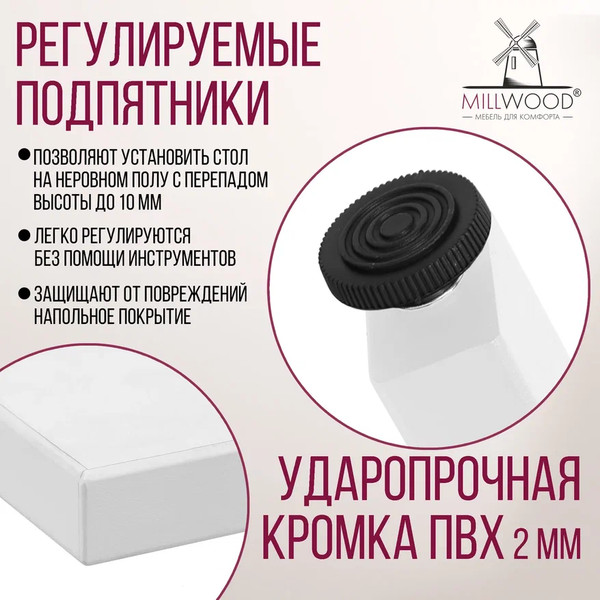 Изображение товара Обеденный стол Millwood Прага Л18 100x70 (белый/металл белый)