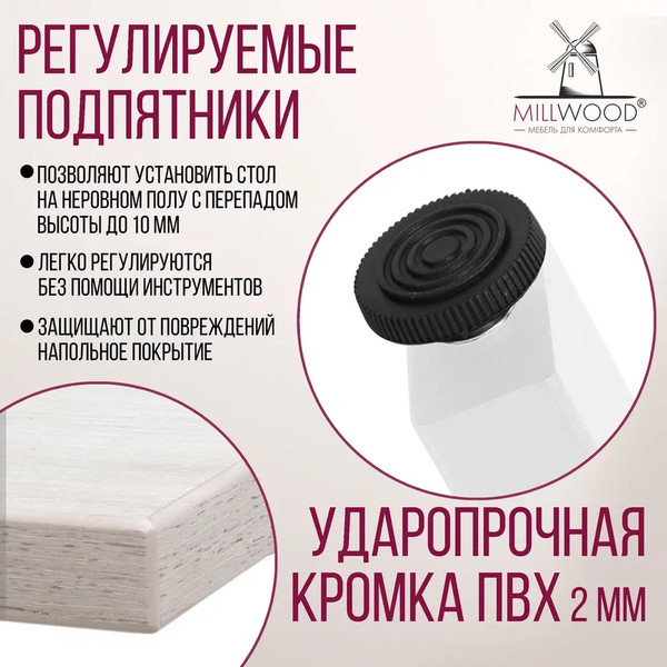 Изображение товара Обеденный стол Millwood Прага Л18 100x70 (дуб белый крафт/металл белый)