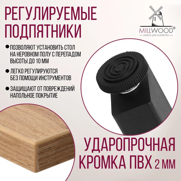Изображение товара Обеденный стол Millwood Прага Л18 100x70 (дуб золотой крафт/металл черный)