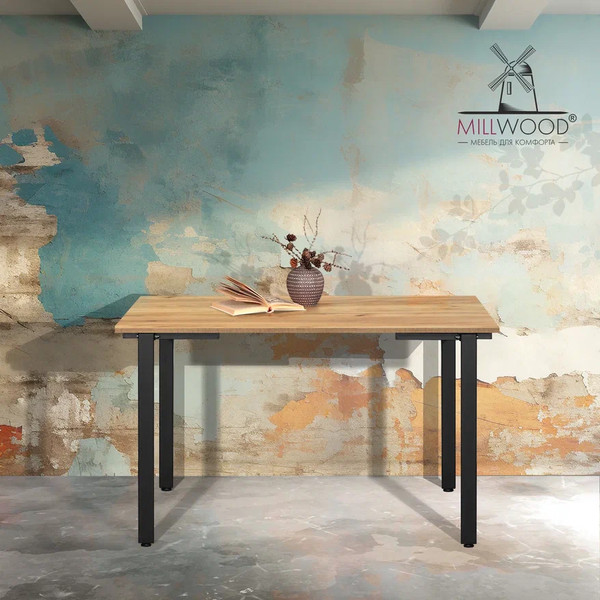 Изображение товара Обеденный стол Millwood Прага Л18 100x70 (дуб золотой крафт/металл черный)