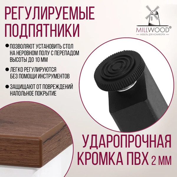 Изображение товара Обеденный стол Millwood Прага Л18 100x70 (дуб табачный крафт/металл черный)