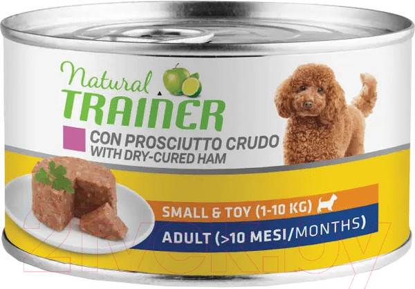 Изображение товара Влажный корм для собак Trainer Natural с сыровяленой ветчиной, рисом и маточн мол. (150г)