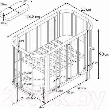 Изображение товара Детская кровать-трансформер Polini Kids Simple 350 / 0003126-11 (белый/бук)