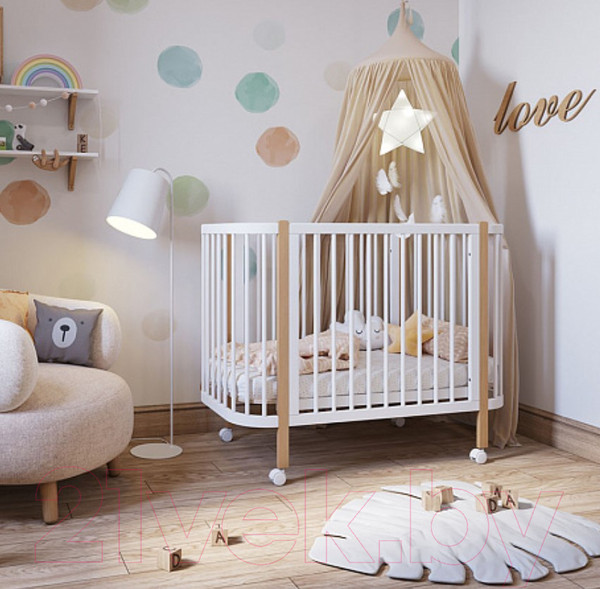 Изображение товара Детская кровать-трансформер Polini Kids Simple 350 / 0003126-17 (белый/натуральный)