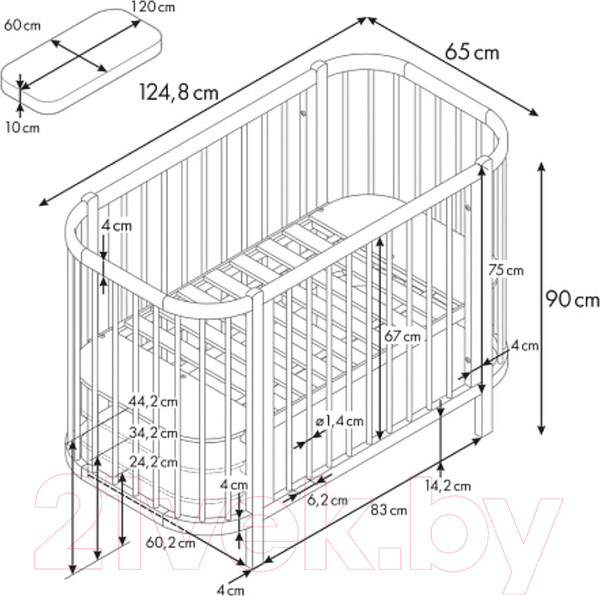 Изображение товара Детская кровать-трансформер Polini Kids Simple 350 / 0003126-17 (белый/натуральный)
