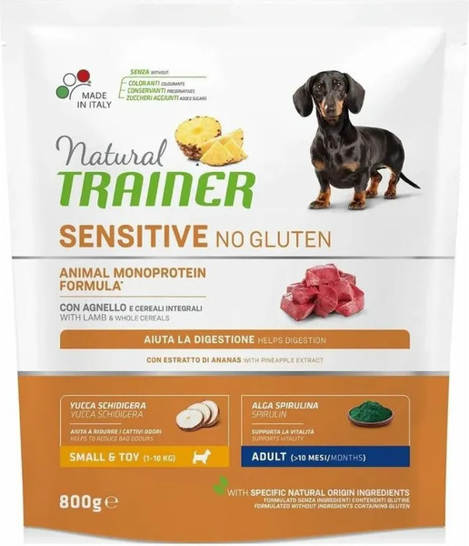 Изображение товара Сухой корм для собак Trainer Natural No Gluten для мелких пород с чувств. пищев. с ягненком (800г)