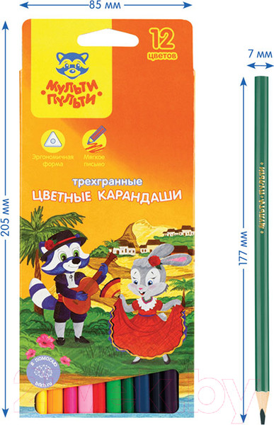 Изображение товара Набор цветных карандашей Мульти-пульти Енот в Испании / CP_10754 (12 цветов)