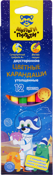 Изображение товара Набор цветных карандашей Мульти-пульти Енот в космосе / CP_33721 (6шт, 12 цветов)