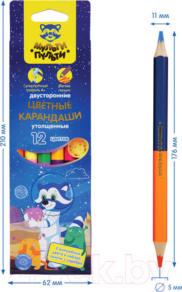 Изображение товара Набор цветных карандашей Мульти-пульти Енот в космосе / CP_33721 (6шт, 12 цветов)