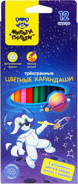 Изображение товара Набор цветных карандашей Мульти-пульти Енот в космосе / CP_29296 (12 цветов)