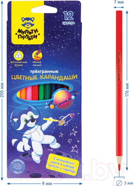 Изображение товара Набор цветных карандашей Мульти-пульти Енот в космосе / CP_29296 (12 цветов)