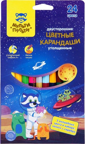 Изображение товара Набор цветных карандашей Мульти-пульти Енот в космосе / CP_33722 (12шт, 24 цвета)