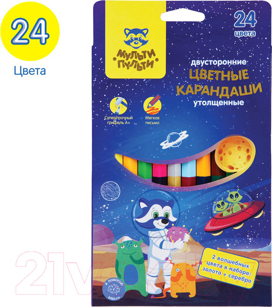Изображение товара Набор цветных карандашей Мульти-пульти Енот в космосе / CP_33722 (12шт, 24 цвета)