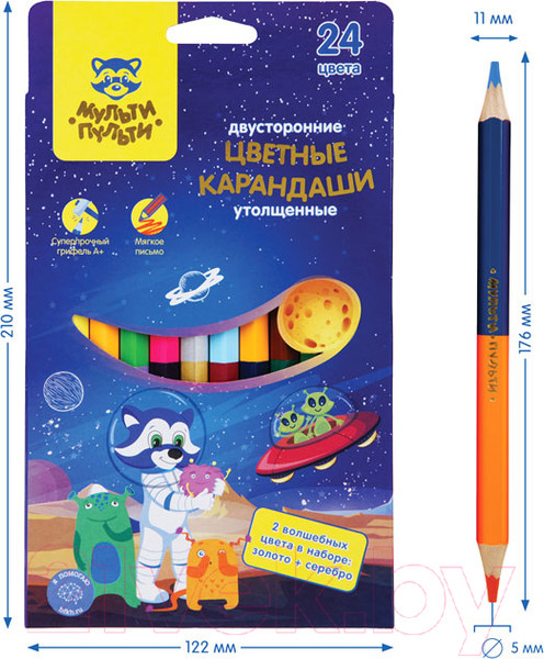Изображение товара Набор цветных карандашей Мульти-пульти Енот в космосе / CP_33722 (12шт, 24 цвета)