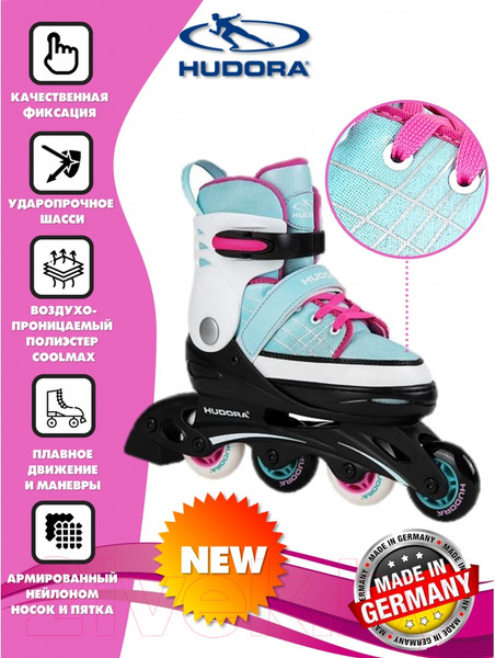 Изображение товара Роликовые коньки Hudora Skates Basic / 37342 (р-р 30-33, мята)