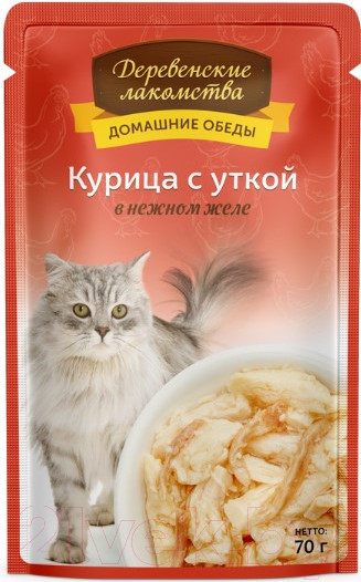 Изображение товара Влажный корм для кошек Деревенские лакомства Курица с уткой в нежном желе / 74500646 (70г)