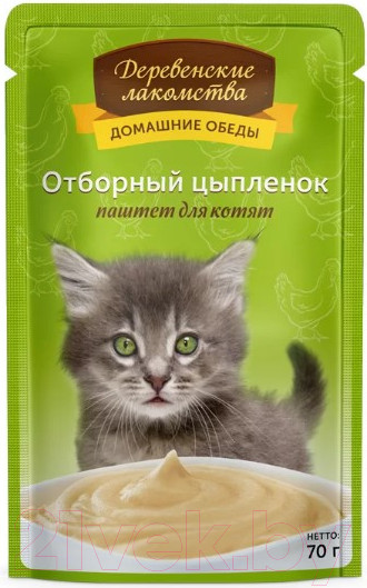 Изображение товара Влажный корм для кошек Деревенские лакомства Отборный цыпленок паштет для котят / 74500653 (70г)