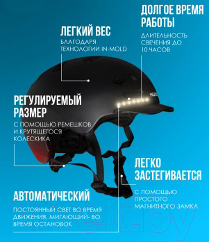 Изображение товара Защитный шлем Hudora Skaterhelm LED / 84178 (S, Schwarz)