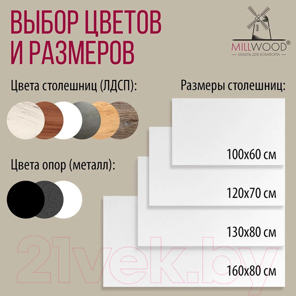 Изображение товара Обеденный стол Millwood Сеул Л 130x80 (белый/металл белый)