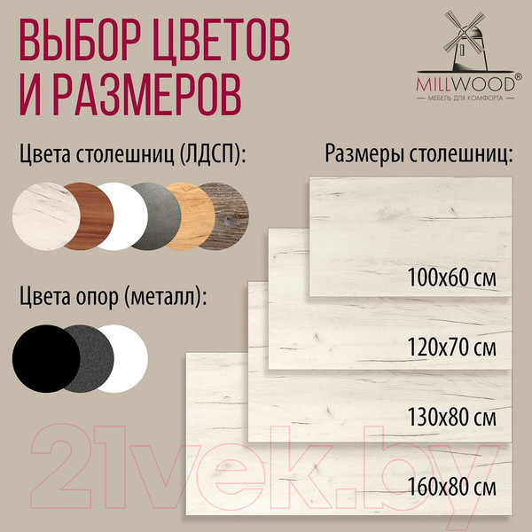 Изображение товара Обеденный стол Millwood Сеул Л 130x80 (дуб белый крафт/металл черный)