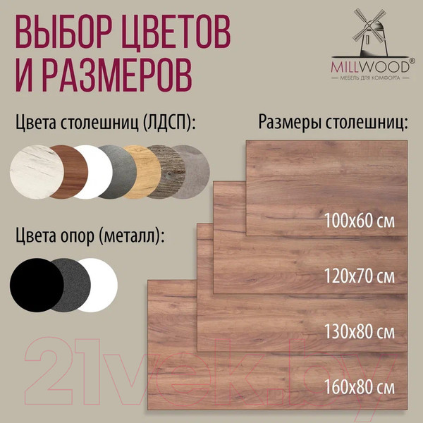 Изображение товара Обеденный стол Millwood Сеул Л 130x80 (дуб табачный крафт/металл черный)
