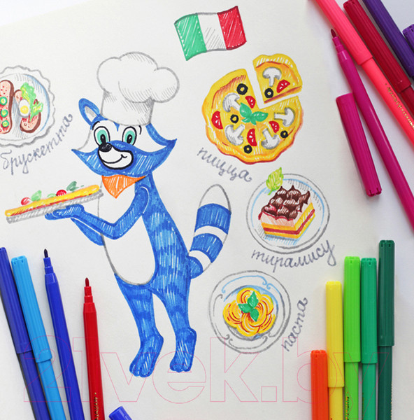 Изображение товара Фломастеры Мульти-пульти Енот в Италии / WP_10726 (12 цветов)